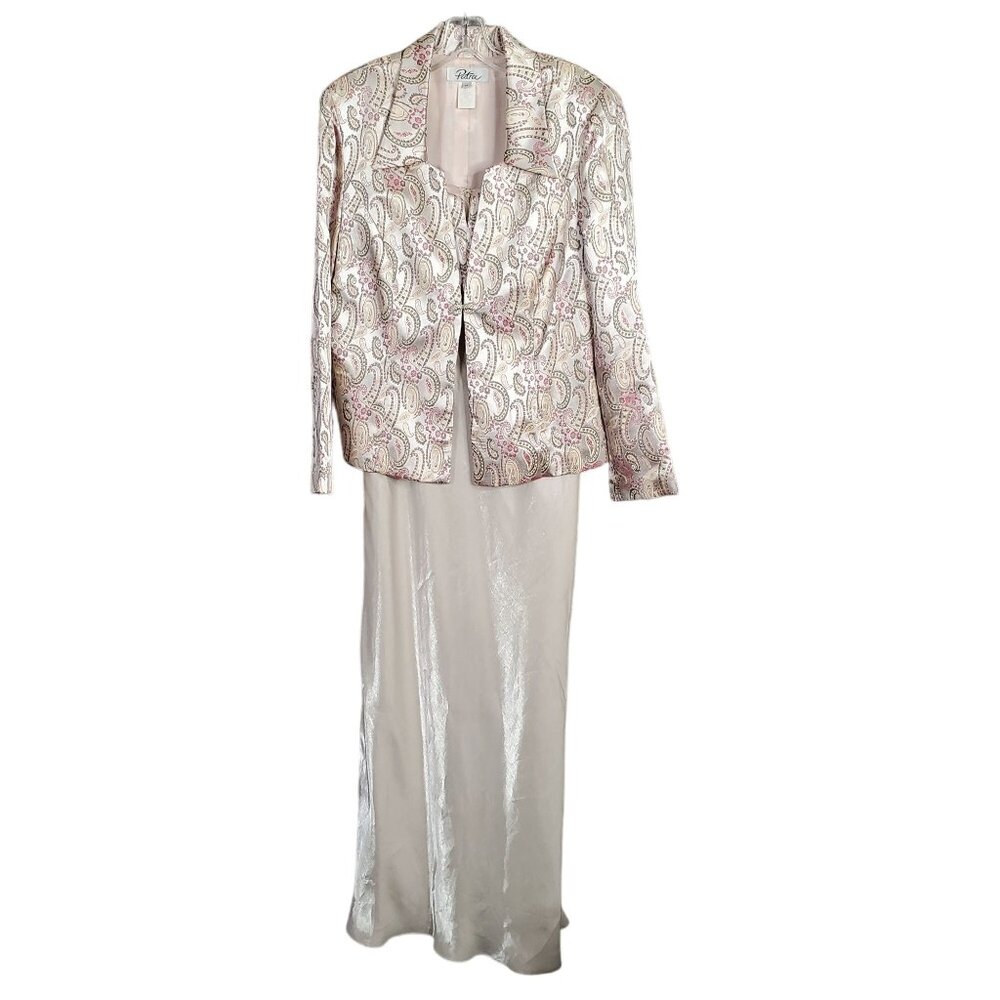 Patra Size L 14 Suit Slip Dress Brocade Jacket Formal Long Paisley Crystal Clasp - Picture 2 of 16